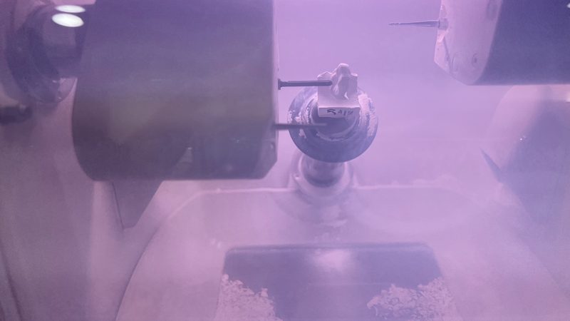A ceramic crown being milled chairside in a single visit